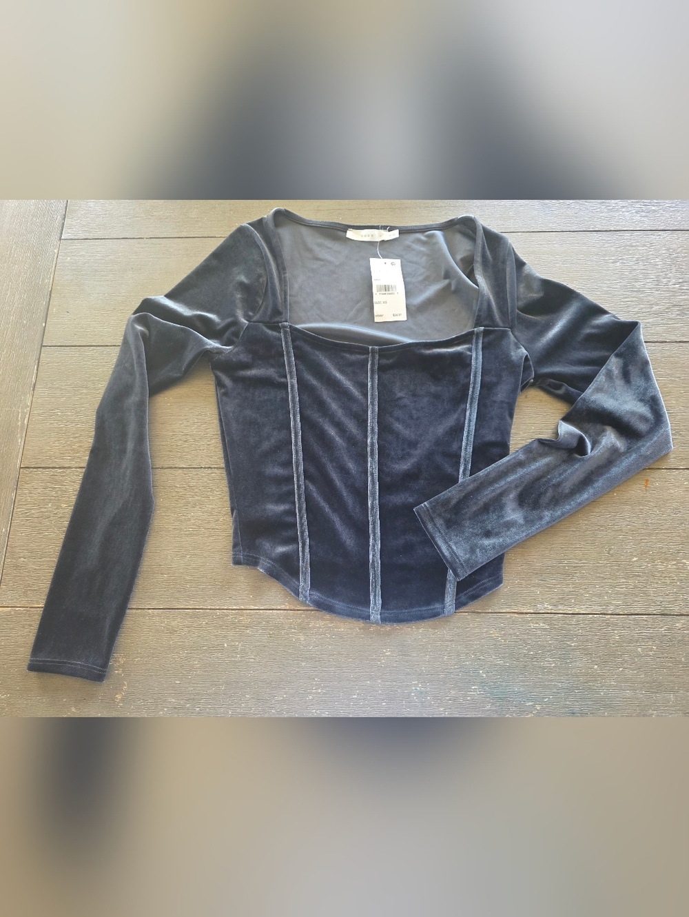Lush Velvet Corset-Style Long Sleeve Top  XS